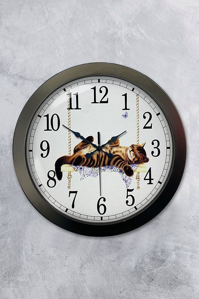 Kasva Concept Gift 36 cm Black Metal Cat Wall Clock
