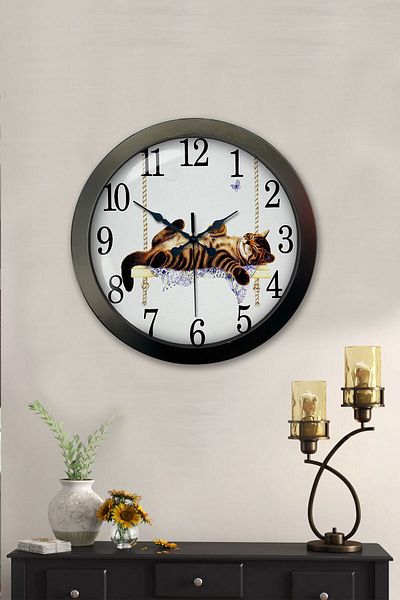 Kasva Concept Gift 36 cm Black Metal Cat Wall Clock