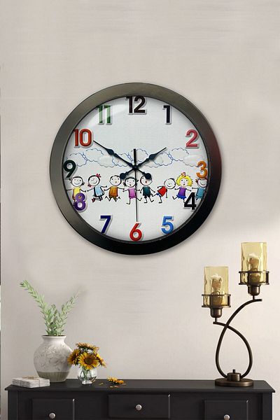 Kasva Concept Gift 36 cm Black Metal Children's Room Wall Clock