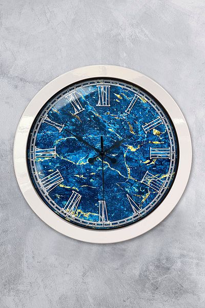 Kasva Concept Gift 36 cm White Metal Blue Marble Wall Clock