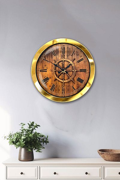 Kasva Concept Gift 36 cm Gold Metal Rudder Wall Clock