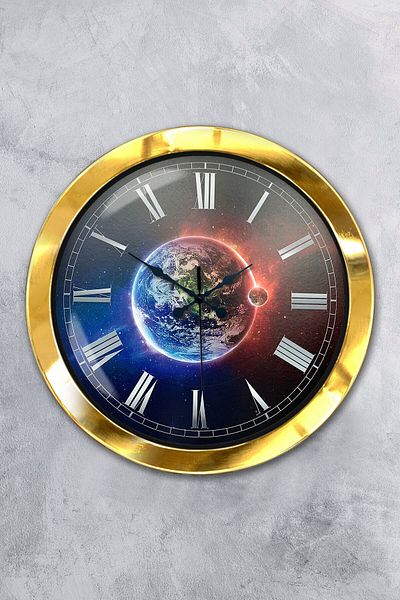 Kasva Concept Gift 36 cm Gold Metal World Wall Clock
