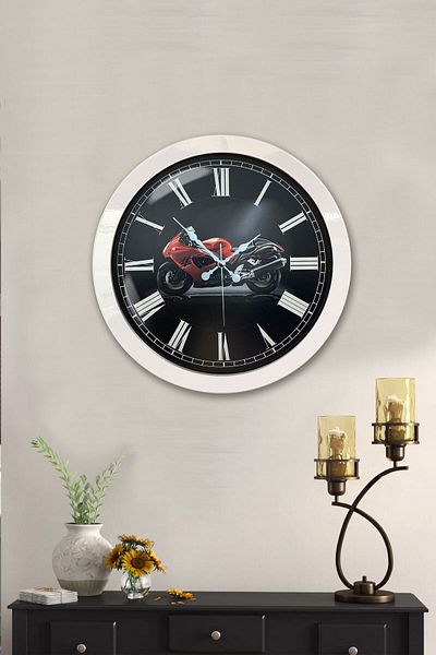 Kasva Concept Gift 36 cm White Metal Motorcycle Wall Clock