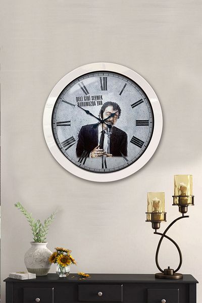 Kasva Concept 36 cm White Metal Müslüm Baba Wall Clock
