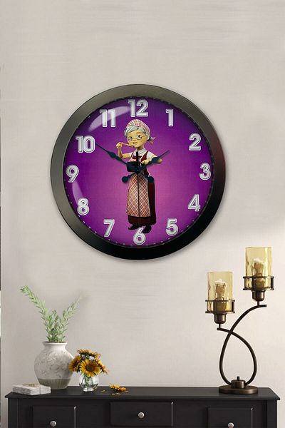 Kasva Concept Gift 36 cm Black Metal Line Aunt Wall Clock