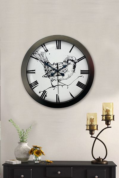 Kasva Concept Cadou 36 Cm Ceas de Perete Desen Metal Negru