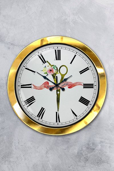 Kasva Concept Gift 36 cm Gold Metal Hairdresser Wall Clock