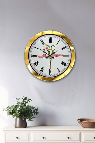 Kasva Concept Gift 36 cm Gold Metal Hairdresser Wall Clock