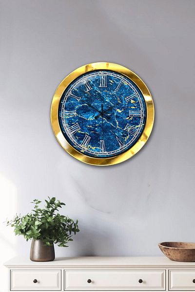 Kasva Concept 36 cm Gold Metal Marble Pattern Wall Clock