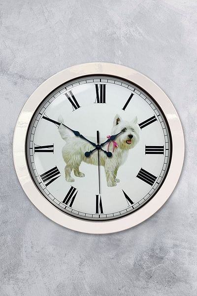 Kasva Concept Gift 36 cm White Metal Dog Wall Clock