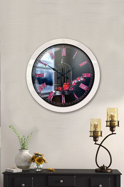 Kasva Concept 36 cm White Metal Bird Cage Wall Clock