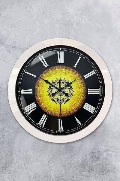 Kasva Concept Gift 36 cm White Metal Ottoman Pattern Wall Clock