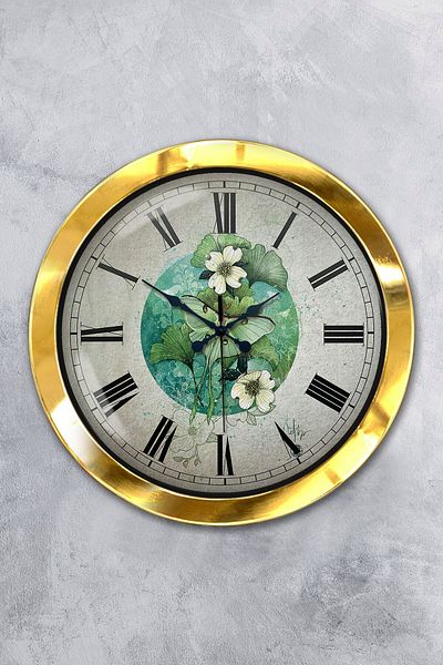 Kasva Concept Gift 36 cm Gold Metal Flower Wall Clock
