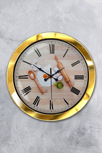 Platin Saat هدية ساعة حائط مطبخ معدنية ذهبية مقاس 36 سم