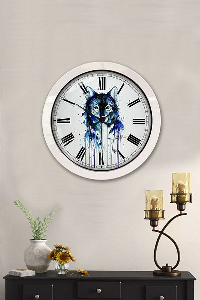 Kasva Concept Gift 36 cm White Metal Wolf Wall Clock