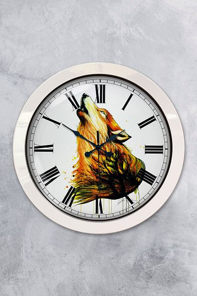 Kasva Concept Gift 36 cm White Metal Wolf Wall Clock