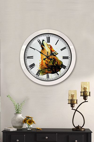 Kasva Concept Gift 36 cm White Metal Wolf Wall Clock