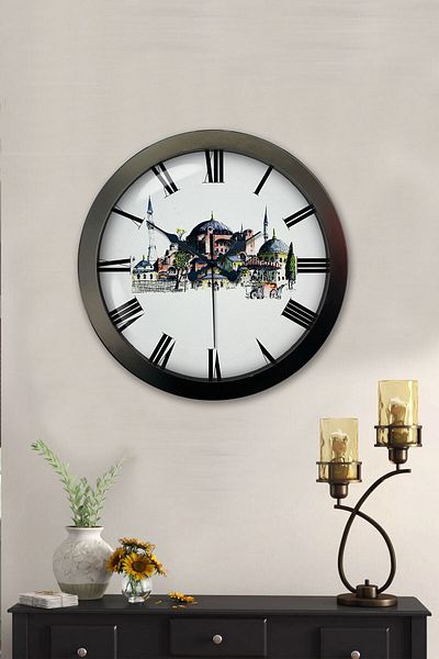 Kasva Concept 36 cm Black Metal Hagia Sophia Themed Wall Clock