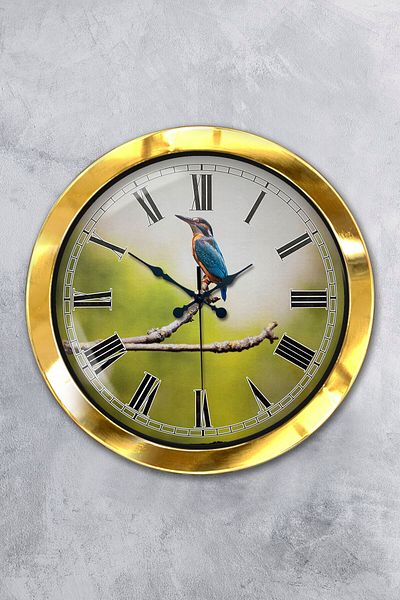 Kasva Concept 36 cm Gold Metal Bird on Branch Wall Clock