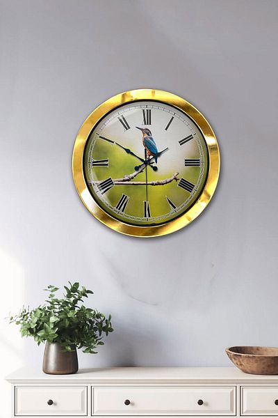 Kasva Concept 36 cm Gold Metal Bird on Branch Wall Clock