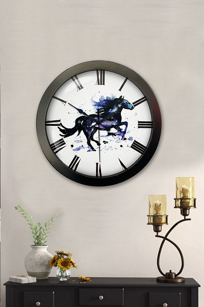 Kasva Concept Gift 36 cm Black Metal Horse Wall Clock
