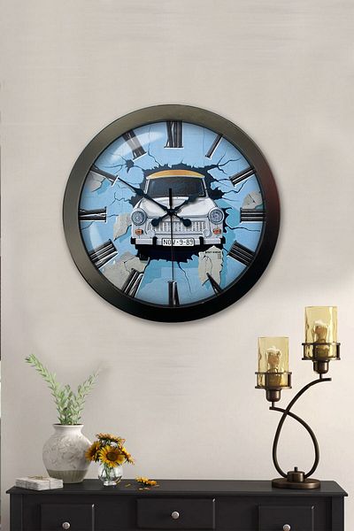 Kasva Concept Gift 36 Cm Black Metal Car Wall Clock