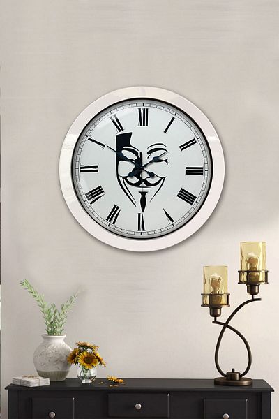 Kasva Concept Gift 36 cm White Metal Mask Wall Clock