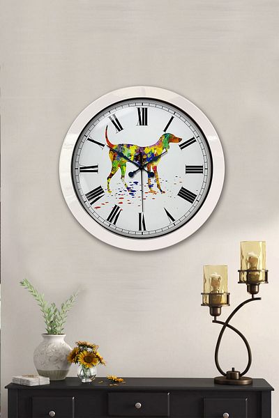 Kasva Concept Gift 36 cm White Metal Dog Figure Wall Clock