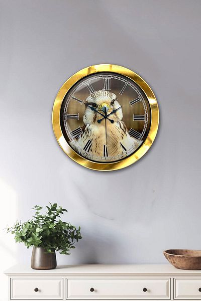 Kasva Concept Gift 36 cm Gold Metal Eagle Wall Clock