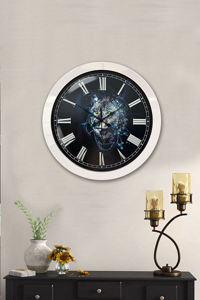 Kasva Concept Cadou 36 Cm Ceas de Perete Lup Metal Alb