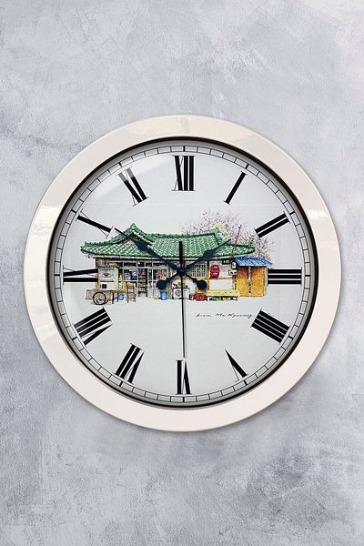 Kasva Concept 36 cm White Metal Village Grocery Wall Clock