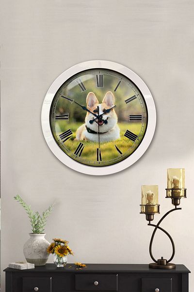 Kasva Concept Gift 36 cm White Metal Dog Wall Clock