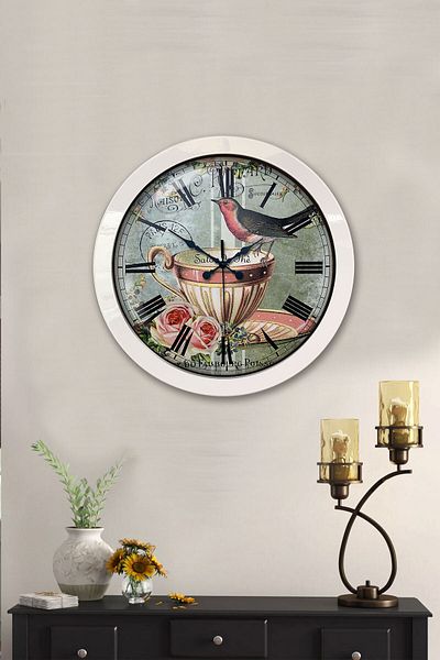 Kasva Concept Gift 36 cm White Metal Bird Wall Clock
