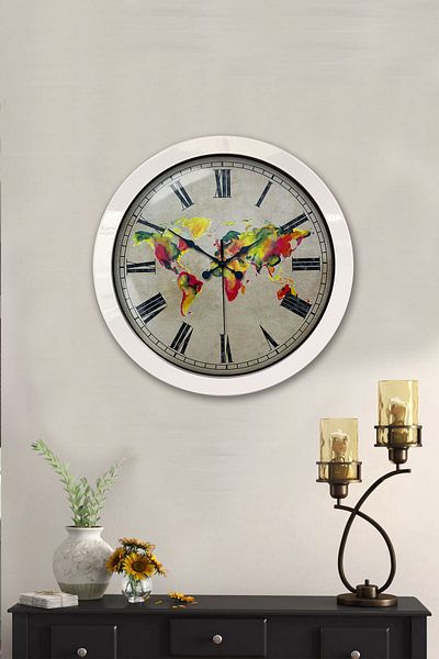 Kasva Concept Gift 36 cm White Metal Maps Wall Clock