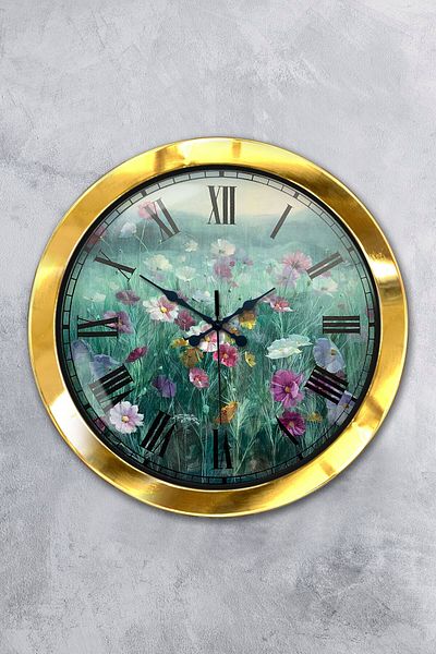 Kasva Concept Gift 36 cm Gold Metal Flower Wall Clock