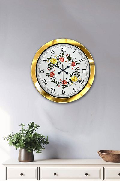 Kasva Concept Cadou 36 Cm Ceas de Perete Floare Metal Auriu