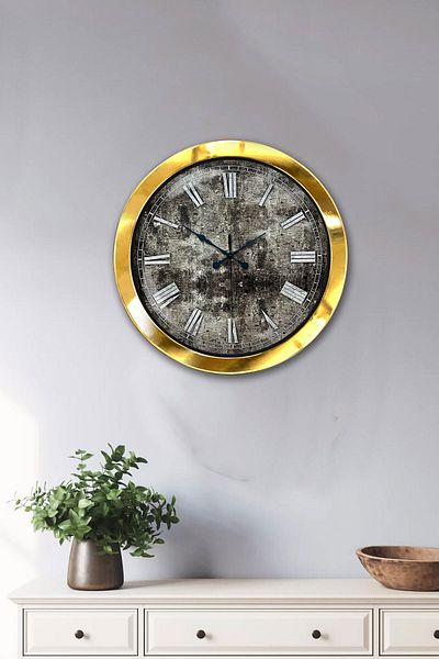 Kasva Concept Gift 36 cm Gold Metal Antique Wall Clock