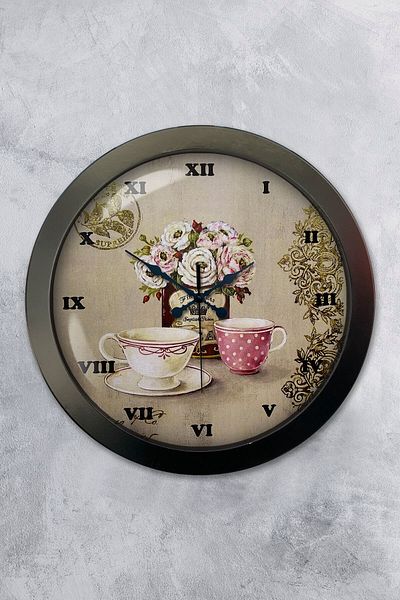 Platin Saat Ceas de perete de bucătărie din metal negru de 36 cm