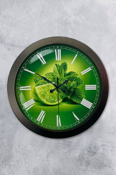 Kasva Concept Gift 36 cm Black Metal Lemon Themed Kitchen Wall Clock