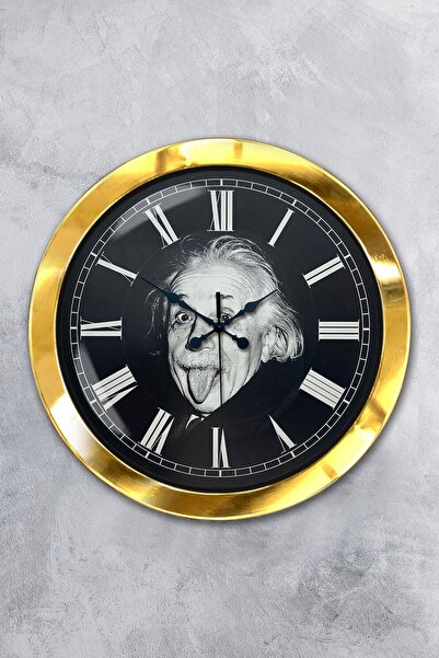 Platin Saat ساعة حائط ألبرت أينشتاين معدنية ذهبية مقاس 36 سم