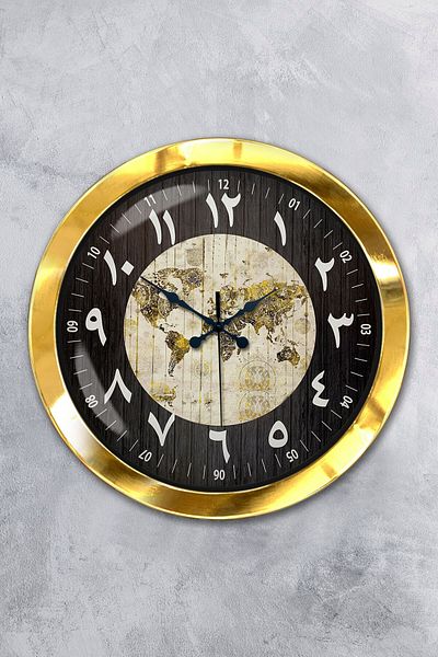 Kasva Concept Gift 36 cm Gold Metal Arabia Maps Wall Clock