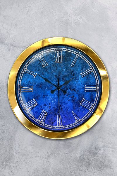 Kasva Concept Gift 36 Cm Gold Metal Blue Wall Clock