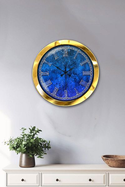 Kasva Concept Gift 36 Cm Gold Metal Blue Wall Clock