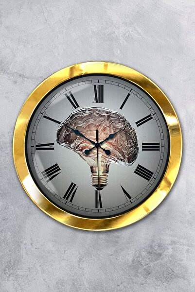 Platin Saat هدية ساعة حائط على شكل دماغ معدني ذهبي مقاس 36 سم