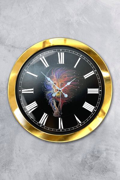 Platin Saat هدية ساعة حائط أسد معدنية ذهبية مقاس 36 سم