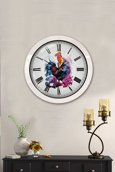 Kasva Concept Gift 36 cm White Metal Rooster Wall Clock