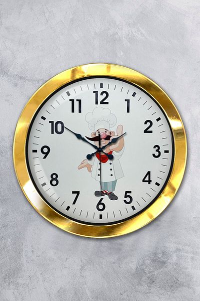 Kasva Concept Gift 36 cm Gold Metal Cook Kitchen Wall Clock