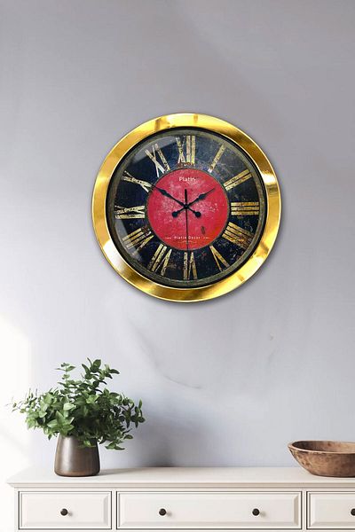 Kasva Concept Gift 36 cm Gold Metal Red-Black Wall Clock