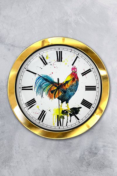 Kasva Concept Gift 36 cm Gold Metal Rooster Wall Clock