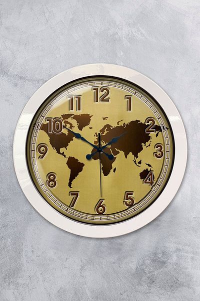 Kasva Concept Gift 36 cm White Metal Map Wall Clock